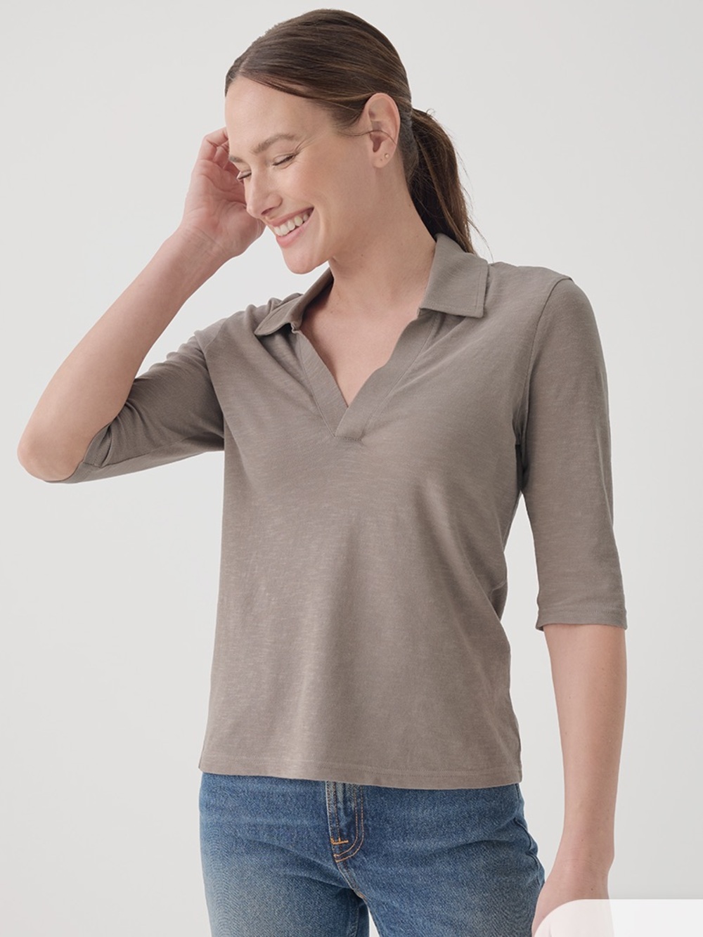 NWT Pact Featherweight Slub Polo Top Womens Sz L Flawed
